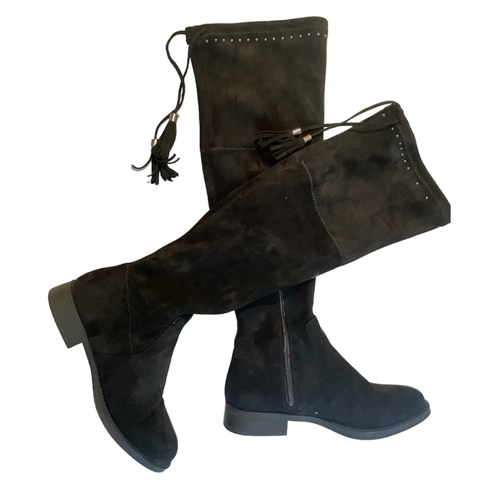 G.C. Black Vegan Suede Knee High Flat Heel Boots